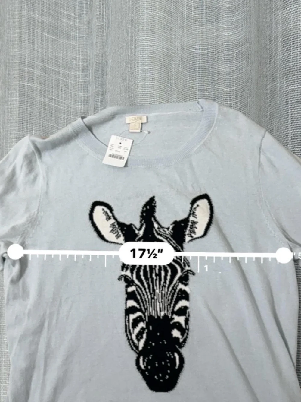 J.Crew Zebra Intarsia Sweater | Baby Blue Cotton Knit Size Large